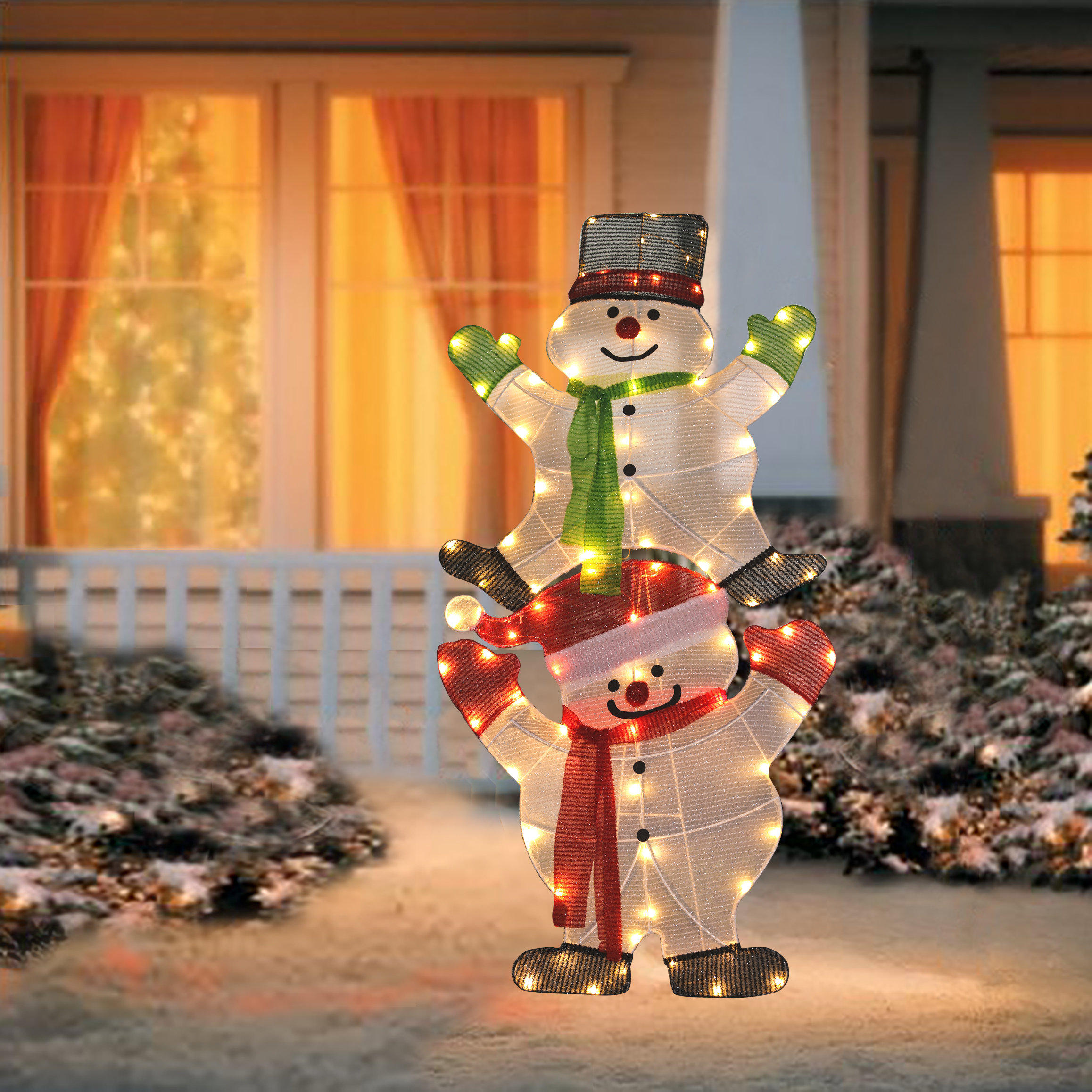 Ceramic Snowman Stack light Up - Ceramic Snowman - Ceramic - Snowman Stack - Snowman - 2024 Ceramic Snowman Stack - Holiday- Christmas